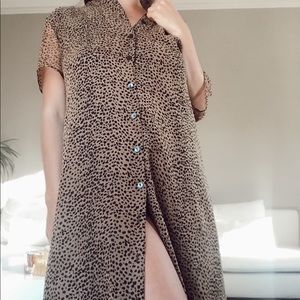 Vintage cheetah chiffon button down dress